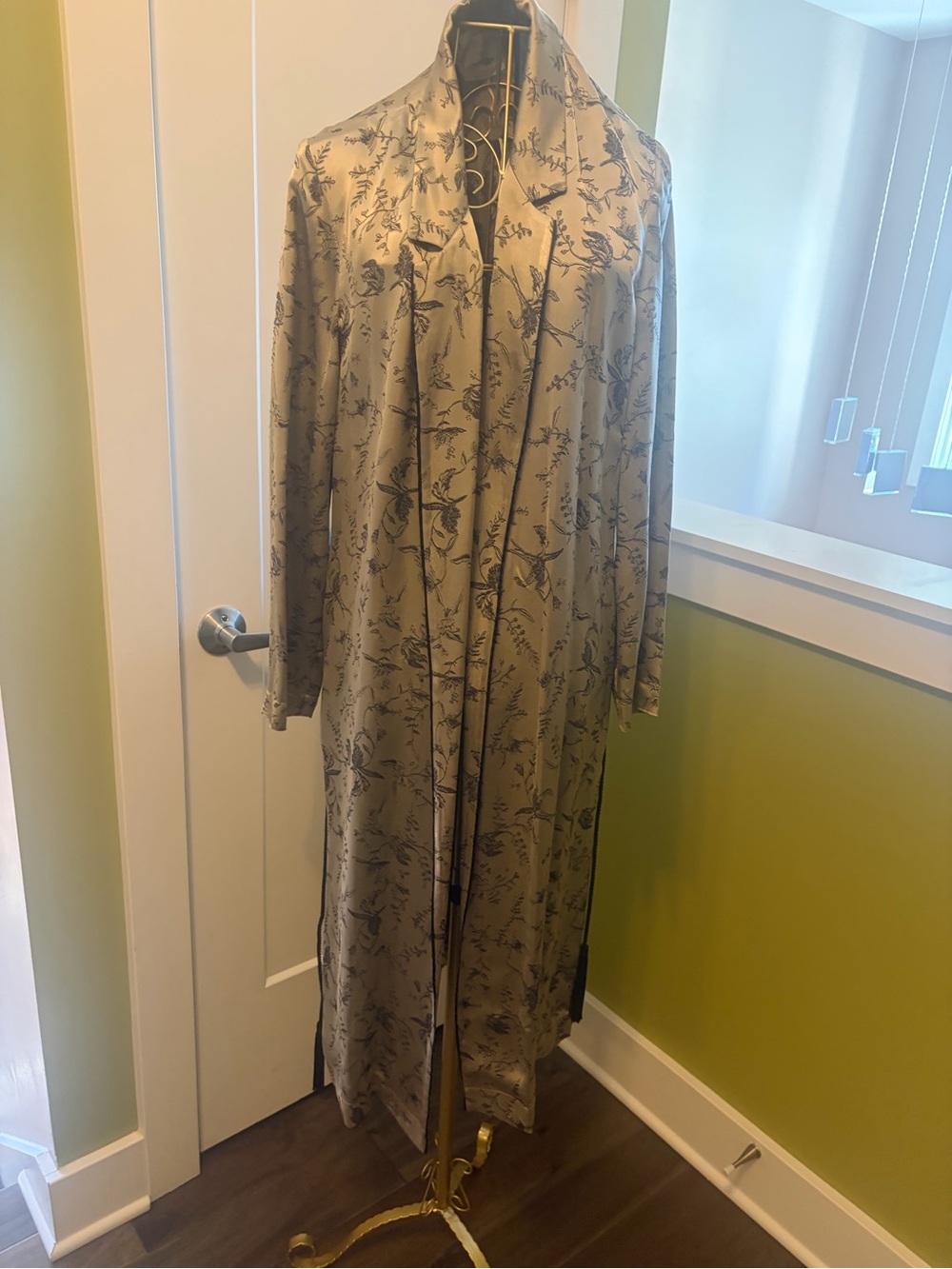 Forte Forte Long Silk-Blend Duster Coat in Taupe Floral